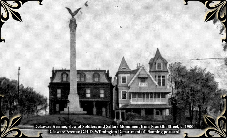 Delaware Avenue City Historic District, Delaware Avenue, Soldiers and Sailors Monument, c. 1900,