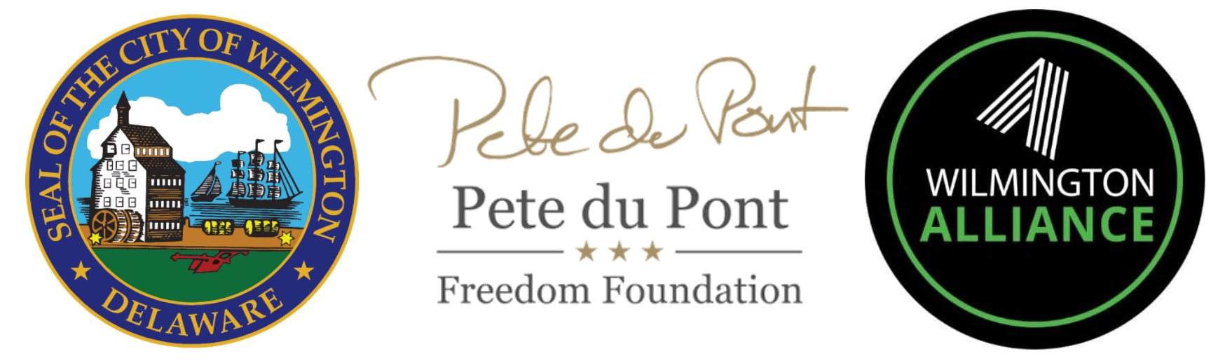 City seal, Pete du Pont Freedom Foundation logo, and Wilmington Alliance logo