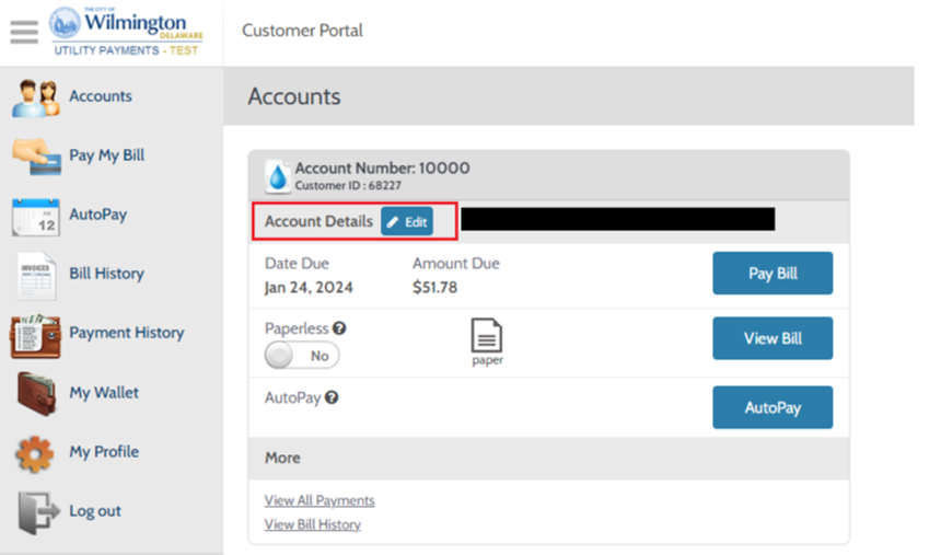 Step 2: Click the blue edit with the crayon beside "Account Details".