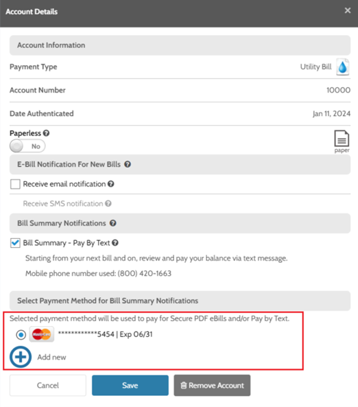 Step 4 : Select the method of payment used for Pay-by-Text.